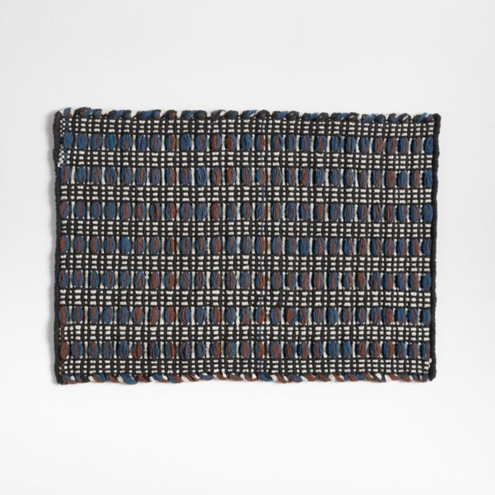 Crate and barrel helms wool woven placemats blue and black set of 4